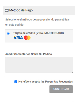 Pantalla selección método de pago