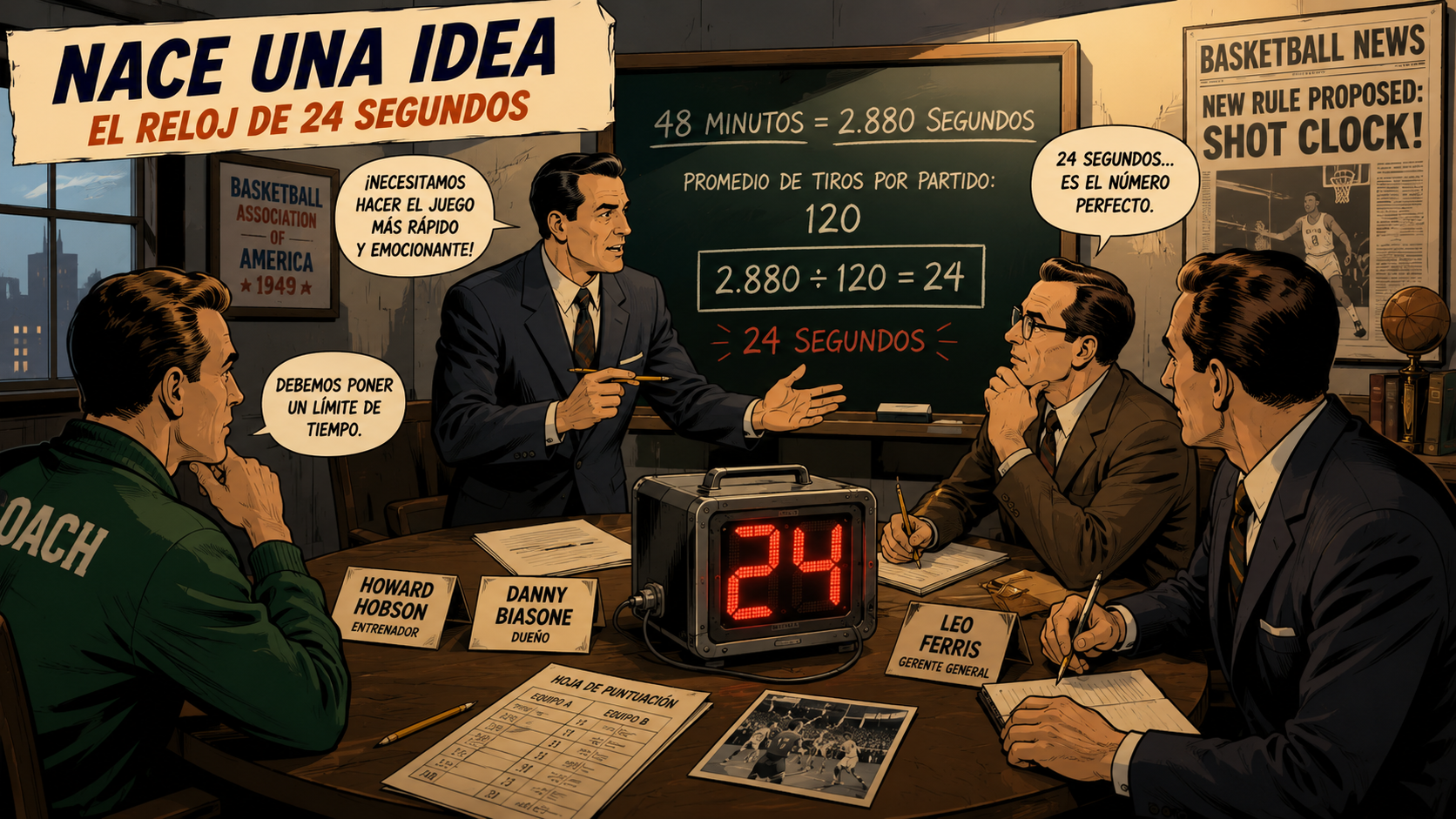 La historia del nacimiento de la regla del reloj de 24 segundos de baloncesto