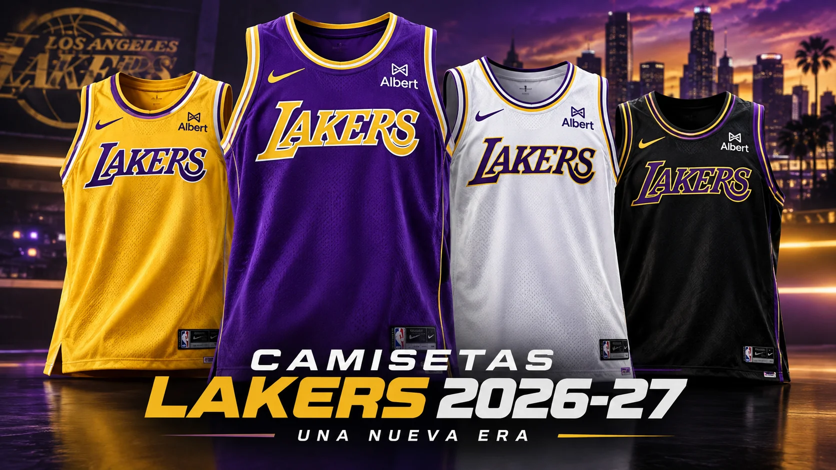 Camisetas de Los Angeles Lakers temporada 2026-27, diseño morado y oro