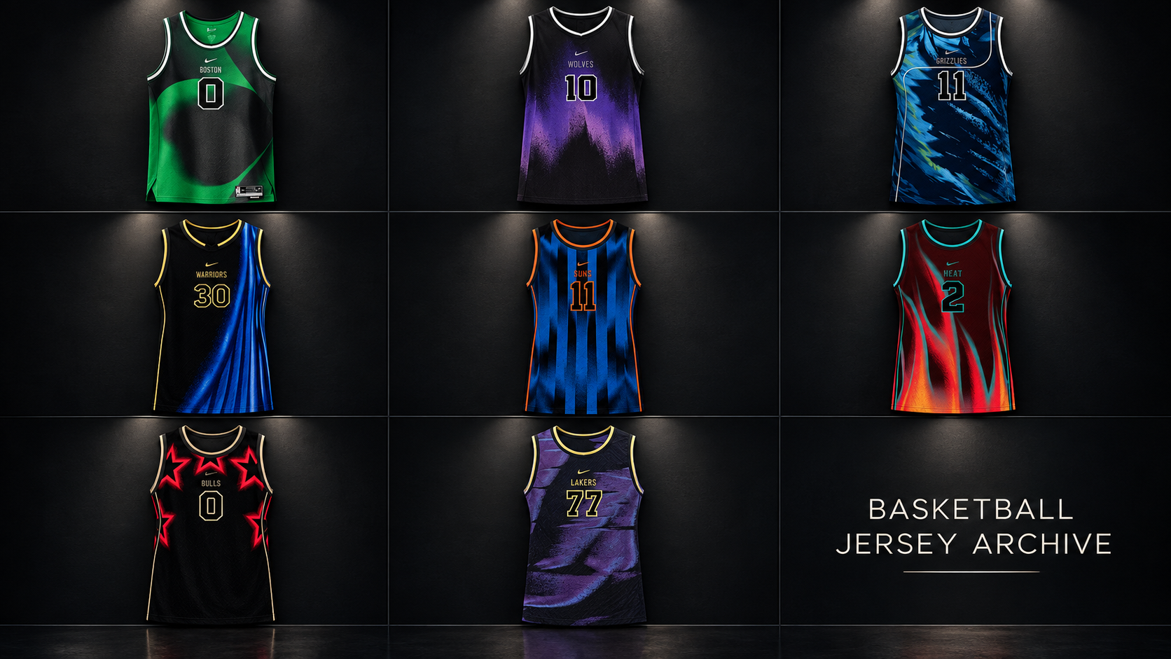 Camisetas Specter Edition de la NBA para la temporada 2026-27 con base negra y detalles en neón