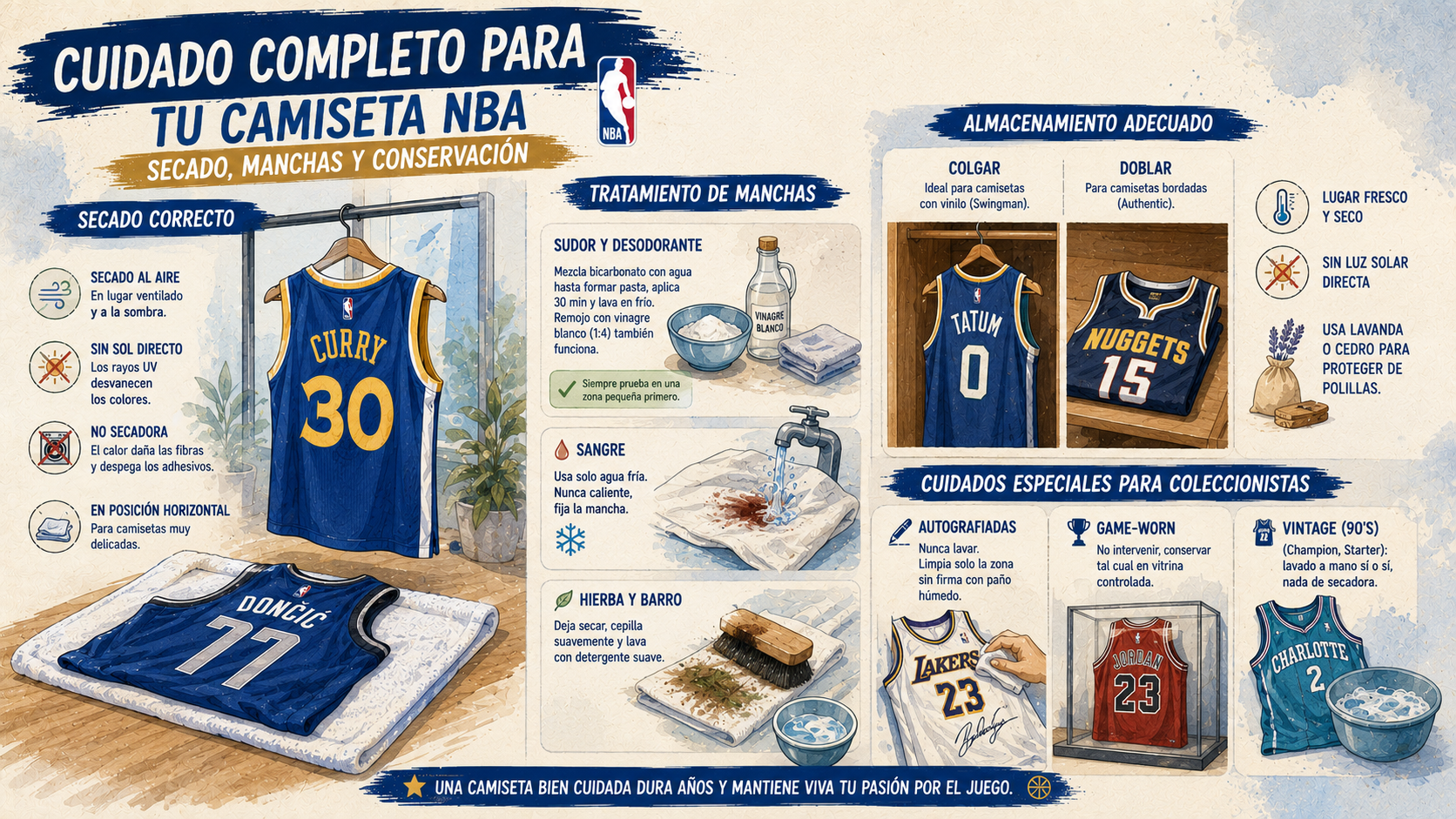 Guía visual completa para el cuidado y conservación de camisetas NBA