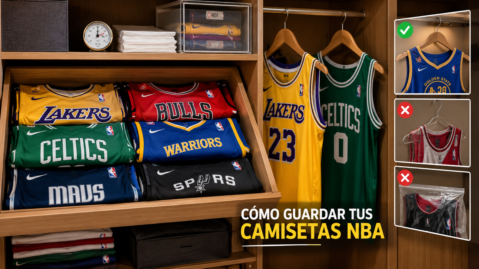 Camiseta NBA doblada con papel de seda entre los pliegues y guardada en una caja de archivo libre de ácido