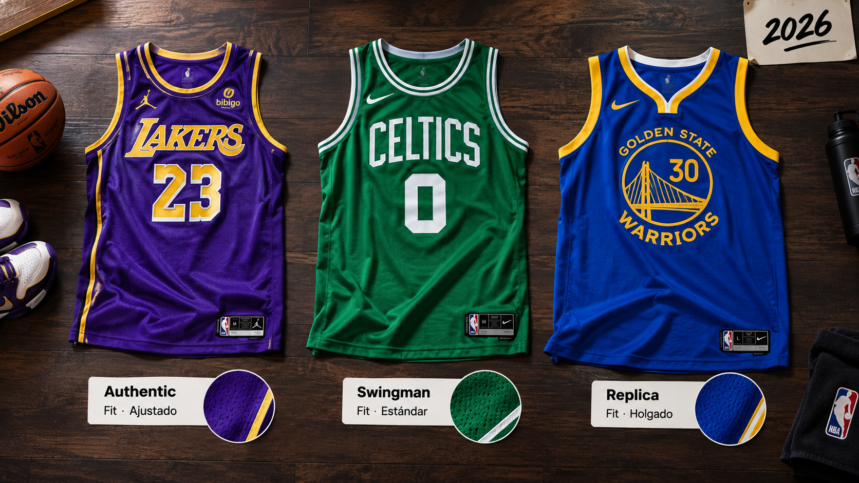 Comparativa de las tres versiones de camisetas NBA: Authentic, Swingman y Replica
