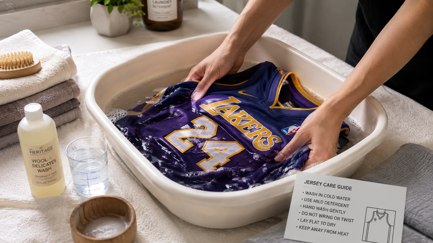 Lavado a mano suave de camiseta de Lakers