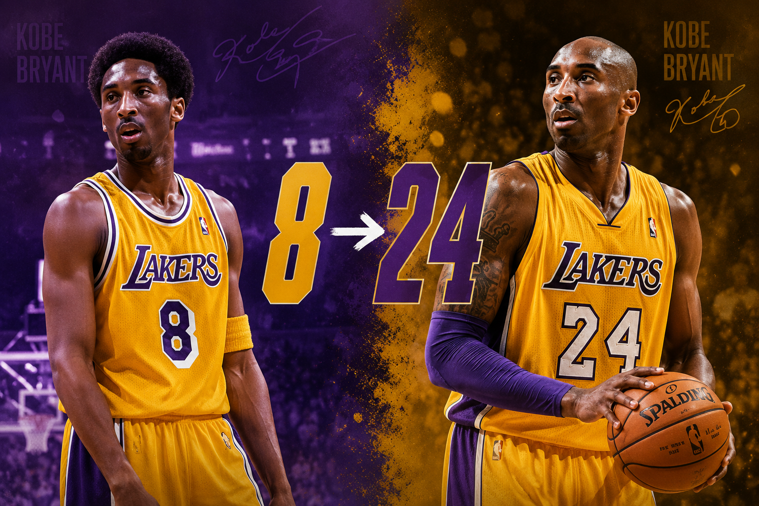 Comparación de Kobe Bryant en la época del número 8 y la época del número 24