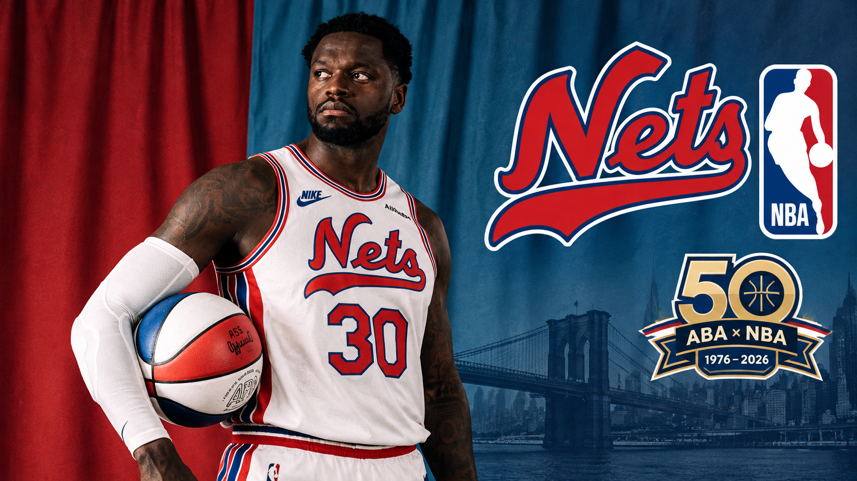 Uniforme Classic Edition de los Brooklyn Nets con los colores rojo, blanco y azul inspirados en la ABA