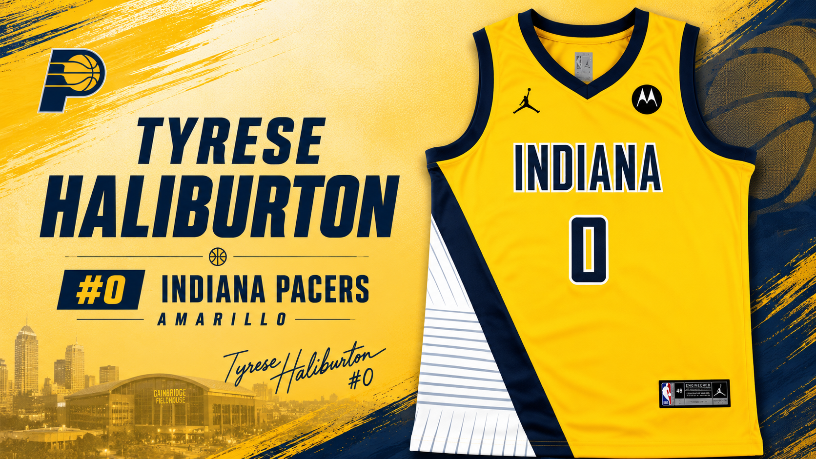 Camiseta Tyrese Haliburton #0 Indiana Pacers Amarillo edición alternativa