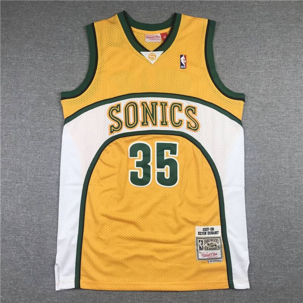 Camiseta Kevin Durant #35 Seattle Super Sonics Clásico Amarillo Camiseta Kevin Durant #35 Seattle Super Sonics Clásico Amarillo