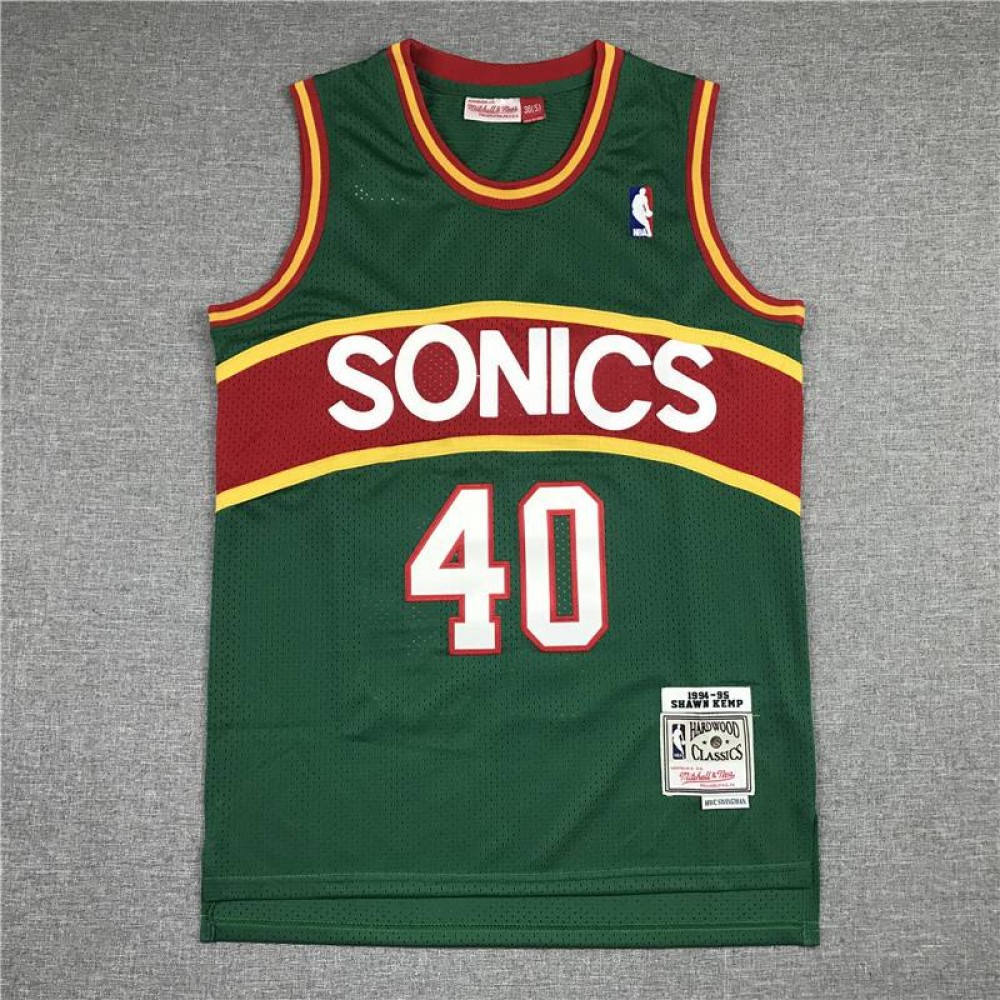 Camiseta Shawn Kemp #40 Seattle Super Sonics Verde/Rojo