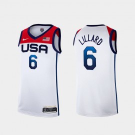 Camiseta Damian Lillard #6 USA 2021 Edición Olímpica Blanco