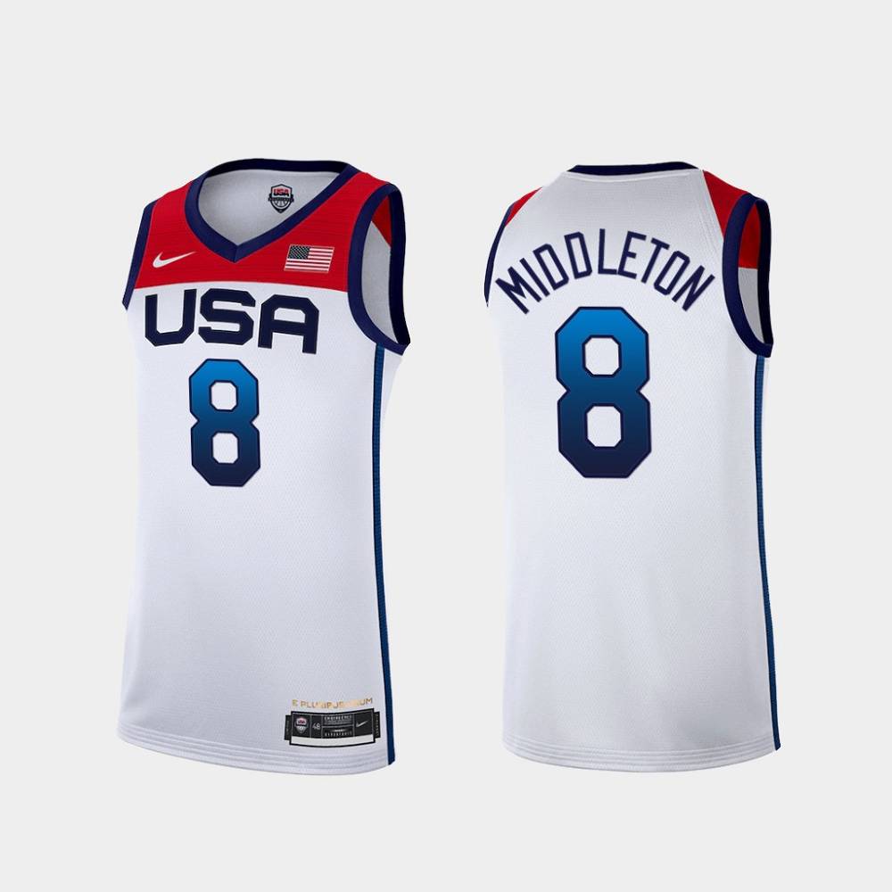 Camiseta Khristian Middleton #8 USA 2021 Edición Olímpica Blanco Camiseta Khristian Middleton #8 USA 2021 Edición Olímpica Blanco
