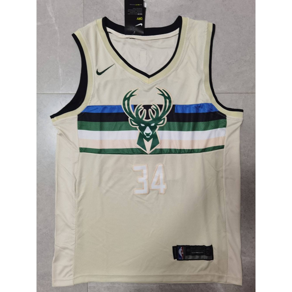 Camiseta Giannis Antetokounmpo #34 Milwaukee Bucks City Edition Beige Camiseta Giannis Antetokounmpo #34 Milwaukee Bucks City Edition Beige
