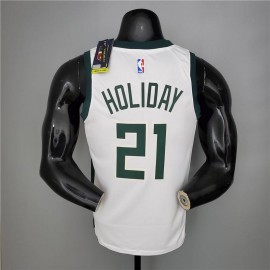Camiseta Jrue Holiday #21 Milwaukee Bucks 2021 Blanco Camiseta Jrue Holiday #21 Milwaukee Bucks 2021 Blanco