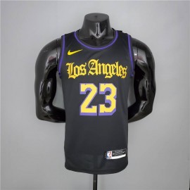 Camiseta LeBron James #23 Los Angeles Lakers Latin Negro