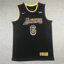Camiseta LeBron James #6 Los Angeles Lakers Earned Edition Negro