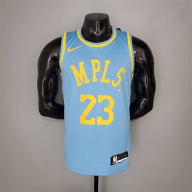 Camiseta LeBron James #23 Los Angeles Lakers 2021 Minneapolis Edition Azul Claro