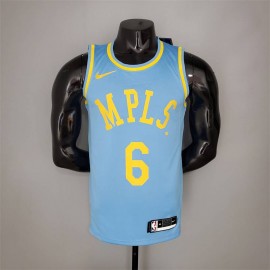 Camiseta LeBron James #6 Los Angeles Lakers 2021 Minneapolis Edition Azul Claro
