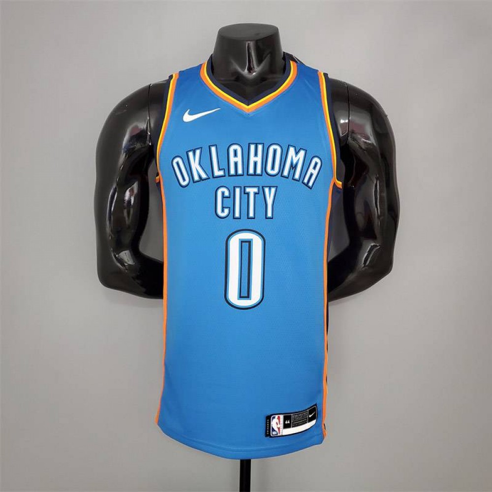 negocio Consecutivo Intermedio Camiseta Russell Westbrook #0 Oklahoma City Thunder Azul ⋆ MiCamisetaNBA