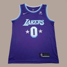 Camiseta Russell Westbrook #0 Los Angeles Lakers City Edition Púrpura
