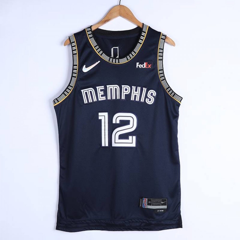 Camiseta Ja Morant #12 Memphis Grizzlies 2022 Edición 75 Aniversario City Edition Azul Oscuro
