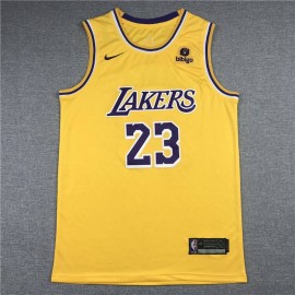 Camiseta LeBron James #23 Los Angeles Lakers Icon Nuevo Anuncio Cuello Redondo Amarillo