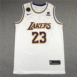 Camiseta LeBron James #23 Los Angeles Lakers Icon Nuevo Anuncio Cuello Redondo Blanco