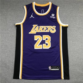 Camiseta LeBron James #23 Los Angeles Lakers Icon Nuevo Anuncio Cuello Redondo Púrpura