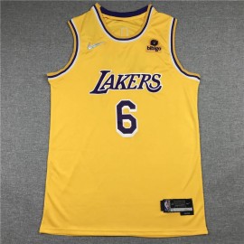 Camiseta LeBron James #6 Los Angeles Lakers Icon Nuevo Cuello Redondo Amarillo