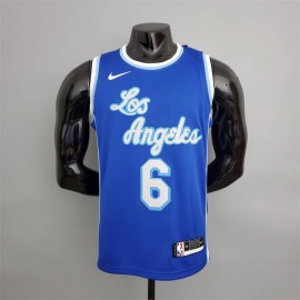 Camiseta LeBron James #6 Los Angeles Lakers Latin Night Cuello Alto Azul