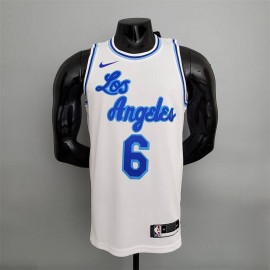 Camiseta LeBron James #6 Los Angeles Lakers Latin Night Cuello Alto Blanco