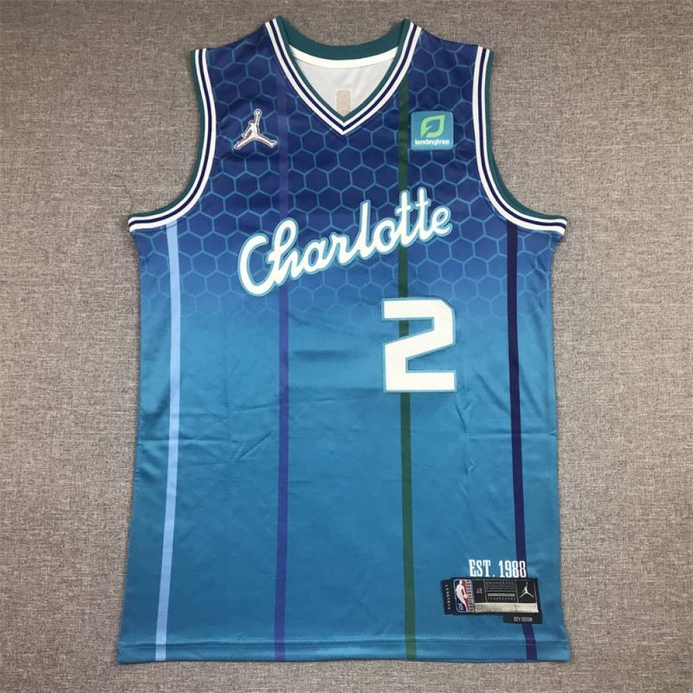 Camiseta Lonzo Ball #2 Charlotte Hornets 2022 City Edition Azul Camiseta Lonzo Ball #2 Charlotte Hornets 2022 City Edition Azul