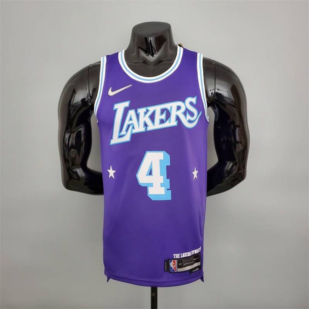 Camiseta Rajon Rondo #4 Los Angeles Lakers 2022 City Edition Púrpura Camiseta Rajon Rondo #4 Los Angeles Lakers 2022 City Edition Púrpura