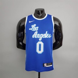 Camiseta Russell Westbrook #0 Los Angeles Lakers Latin Night Cuello Alto Azul