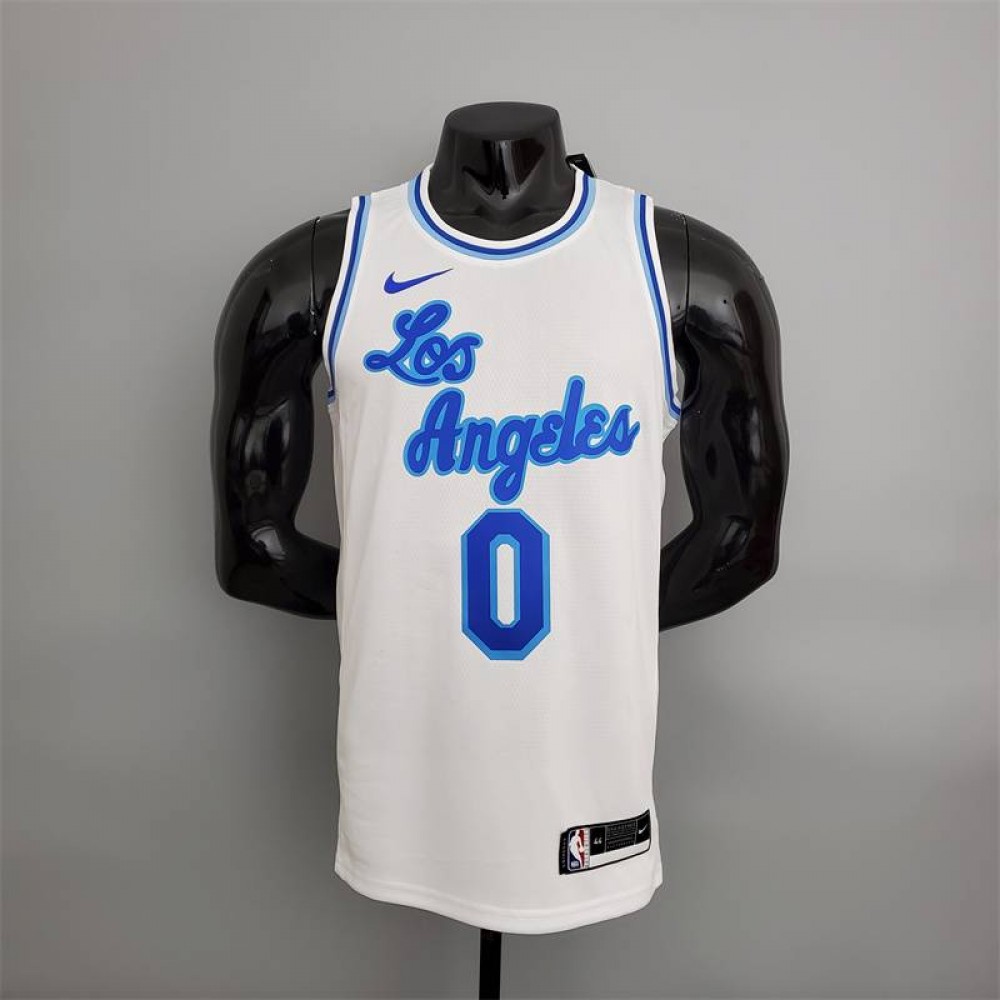 Camiseta Russell Westbrook #0 Los Angeles Lakers Latin Night Cuello Alto Blanco Camiseta Russell Westbrook #0 Los Angeles Lakers Latin Night Cuello Alto Blanco