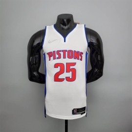 Camiseta Derrick Rose #25 Detroit Pistons Edición 75 Aniversario Blanco