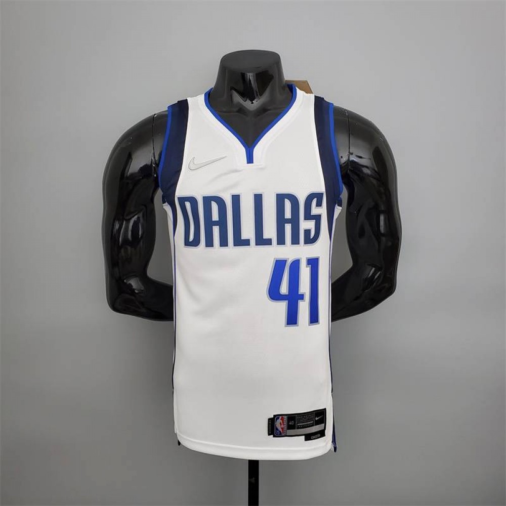 Camiseta Dirk Nowitzki #41 Dallas Mavericks Edición 75 Aniversario Blanco Camiseta Dirk Nowitzki #41 Dallas Mavericks Edición 75 Aniversario Blanco