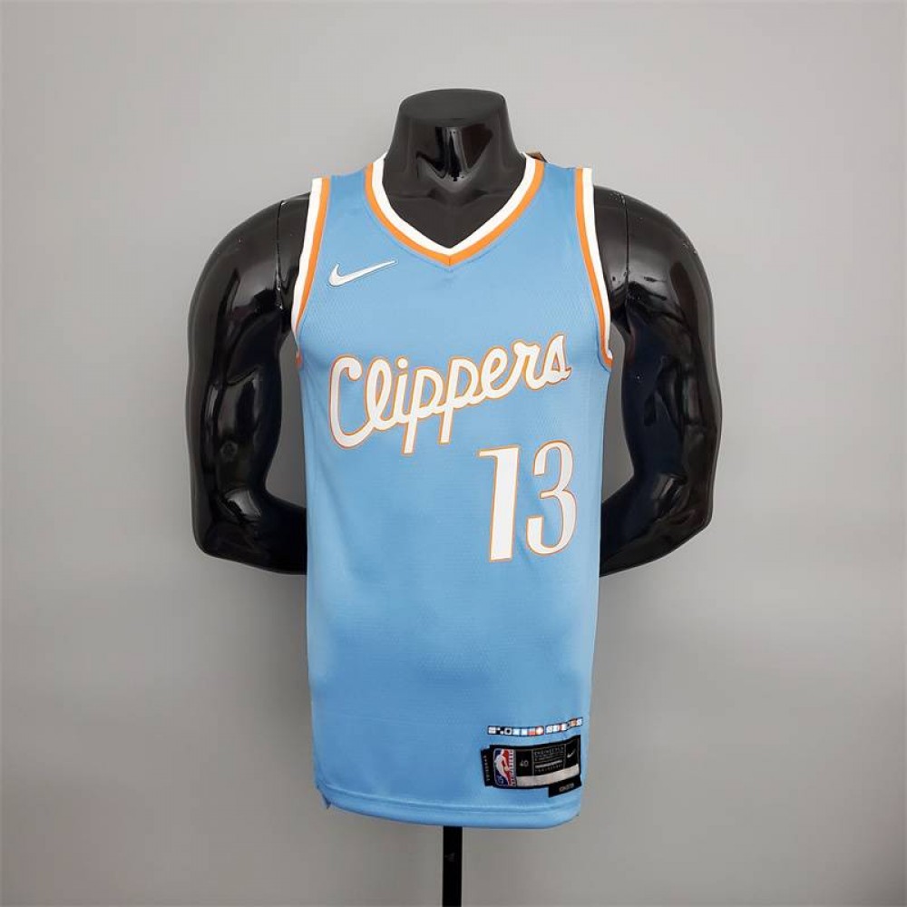 Camiseta Paul George #13 Los Angeles Clippers 2022 City Edition Azul Claro Camiseta Paul George #13 Los Angeles Clippers 2022 City Edition Azul Claro