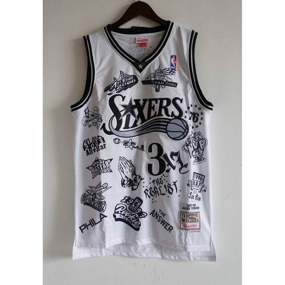 Camiseta Allen Iverson #3 Philadelphia 76ers Edición tatuaje Blanco Camiseta Allen Iverson #3 Philadelphia 76ers Edición tatuaje Blanco