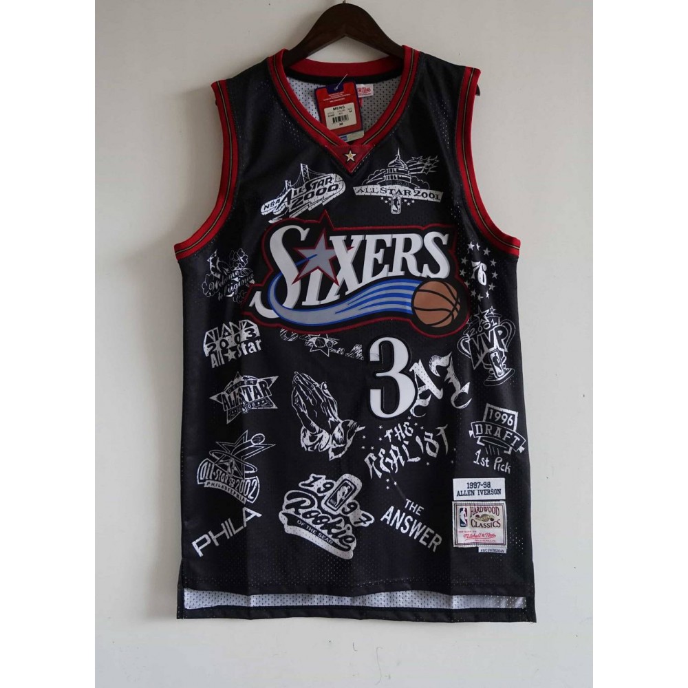 Camiseta Allen Iverson #3 Philadelphia 76ers Edición tatuaje Negro