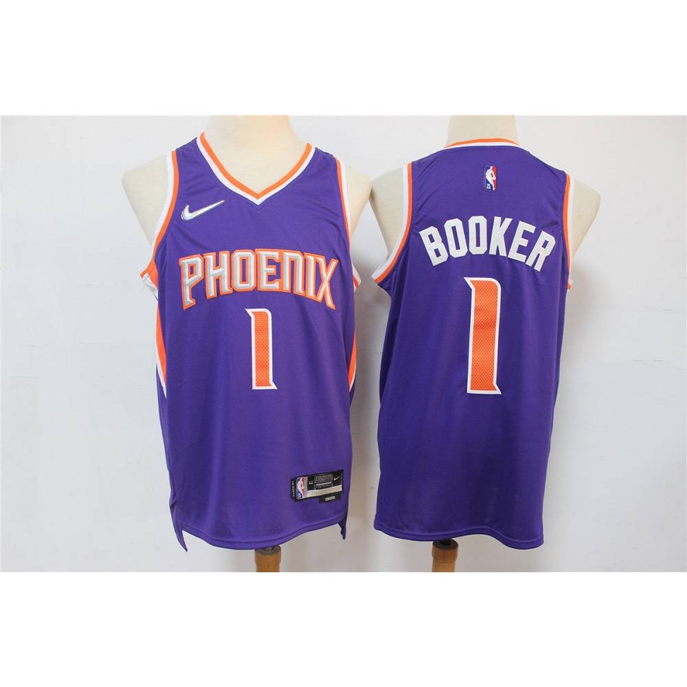 Camiseta Devin Booker #1 Phoenix Suns Edición 75 Aniversario Púrpura Camiseta Devin Booker #1 Phoenix Suns Edición 75 Aniversario Púrpura