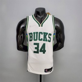 Camiseta Giannis Antetokounmpo 34 Milwaukee Bucks 2022 Blanco