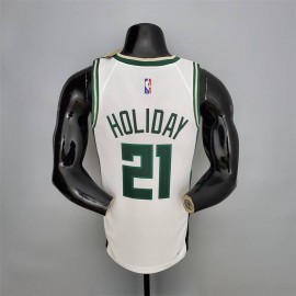 Camiseta Jrue Holiday #21 Milwaukee Bucks 2022 Blanco Camiseta Jrue Holiday #21 Milwaukee Bucks 2022 Blanco
