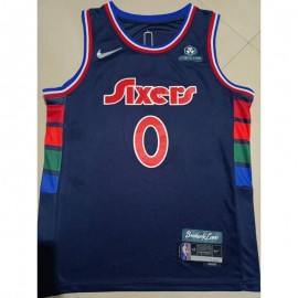  Camiseta Tyrese Maxey #0 Philadelphia 76ers 2022 Edición 75 Aniversario Azul Oscuro