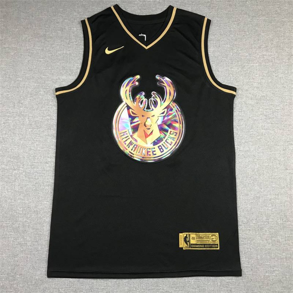 Camiseta Giannis Antetokounmpo #34 Milwaukee Bucks Diamond Edition Oro Negro Camiseta Giannis Antetokounmpo #34 Milwaukee Bucks Diamond Edition Oro Negro