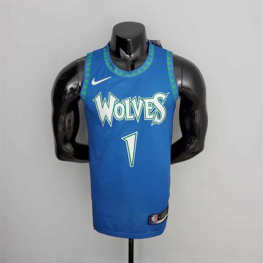 Camiseta Anthony Edwards #1 Minnesota Timberwolves Edición 75 Aniversario 2022 City Edition Azul