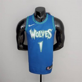 Camiseta Anthony Edwards #1 Minnesota Timberwolves Edición 75 Aniversario 2022 City Edition Azul