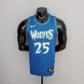 Camiseta Derrick Rose #25 Minnesota Timberwolves Edición 75 Aniversario 2022 City Edition Azul
