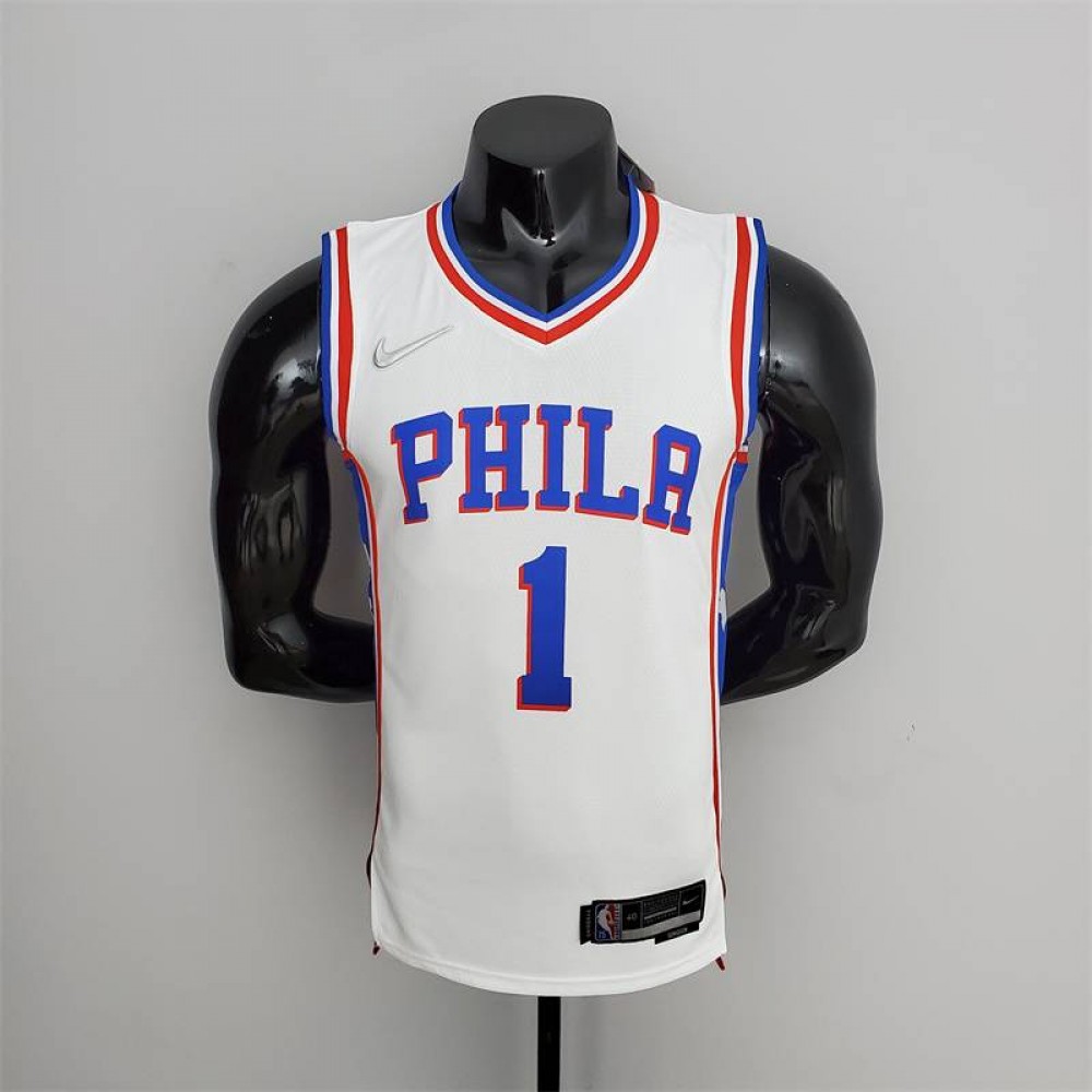 Camiseta James Harden #1 Philadelphia 76ers Edición 75 Aniversario Blanco Camiseta James Harden #1 Philadelphia 76ers Edición 75 Aniversario Blanco