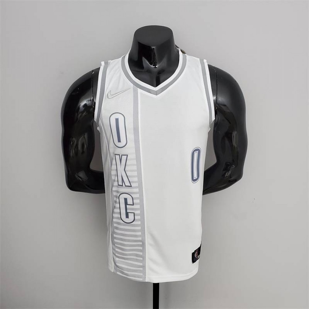Camiseta Russell Westbrook #0 Oklahoma City Thunder Edición 75 Aniversario 2022 City Edition Blanco Camiseta Russell Westbrook #0 Oklahoma City Thunder Edición 75 Aniversario 2022 City Edition Blanco
