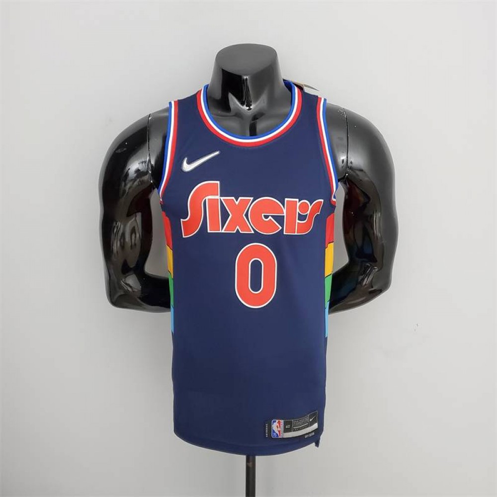 Camiseta Tyrese Maxey #0 Philadelphia 76ers 2022 City Edition Azul Camiseta Tyrese Maxey #0 Philadelphia 76ers 2022 City Edition Azul